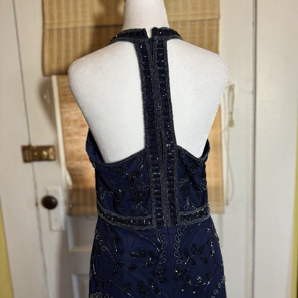 Adrianna Papell Women’s 10 Navy Beaded Sequin Mesh Formal Maxi Evening Gown - Picture 5 of 16